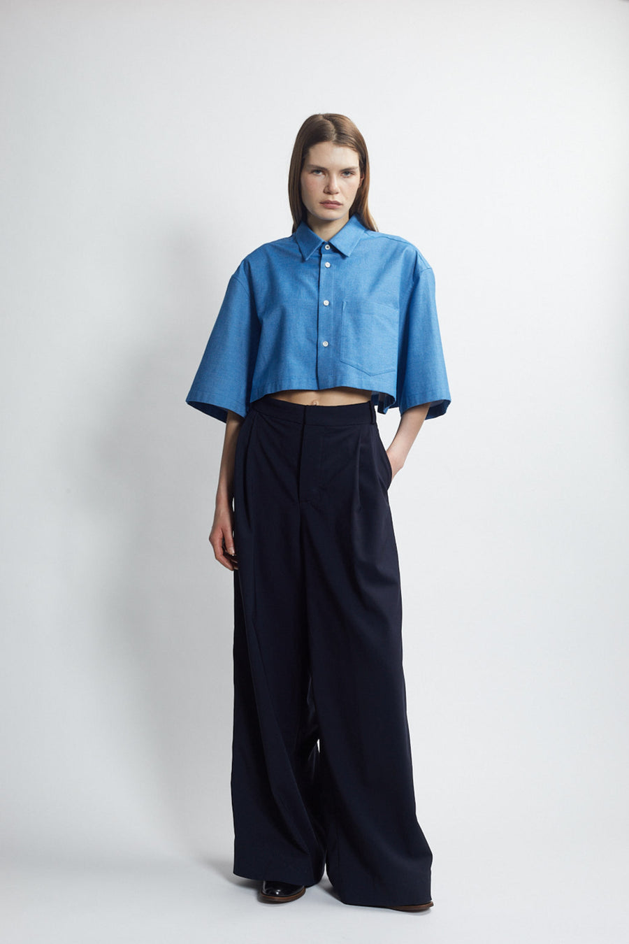 double pleat full trouser - marine