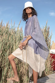 linen gauze poncho ocean/flax