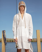 water-washed tissue linen hooded tunic salt white