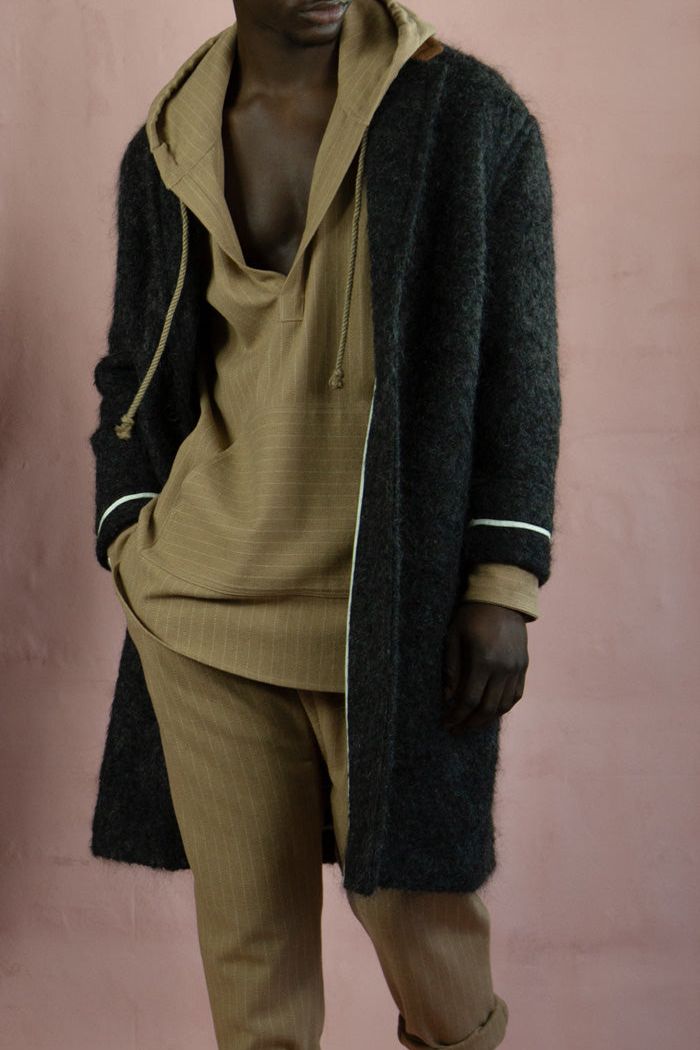 pinstriped jersey hoodie camel/salt